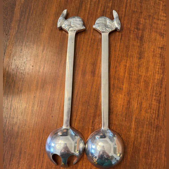 Silver Rabbit Handle Salad Servers - Picture 3 of 4